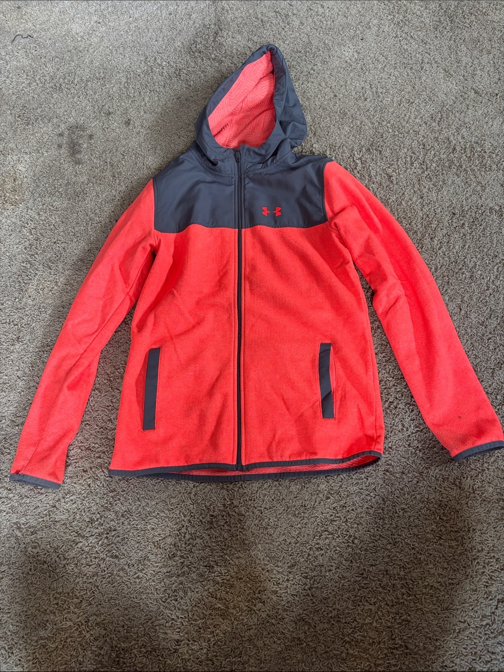Under Armour Coral Red and Charcoal Hooded Full-Zip Jacket